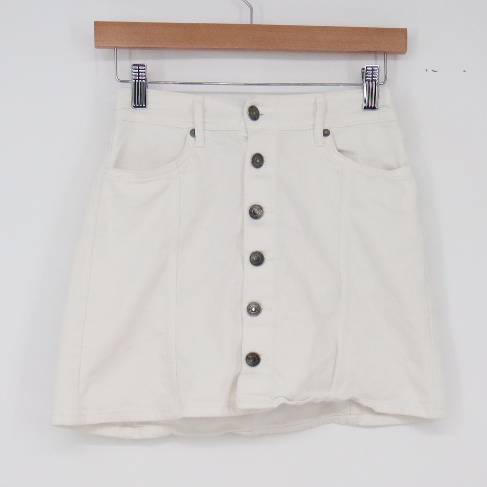 Aerie Skirt Womens XS Mini White Button Front Elastic Back Casual Excellent